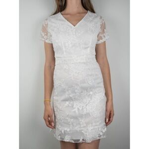 NEW White Lace Floral Short Sleeve Mini Dress